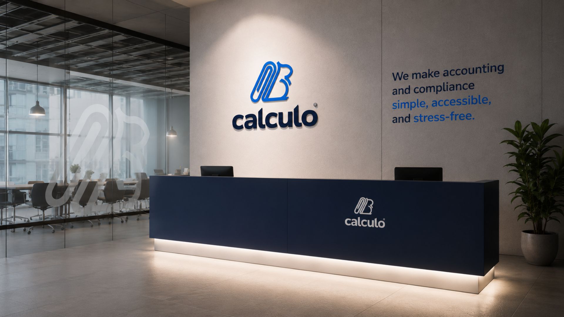 Calculo logo signage in the office reception