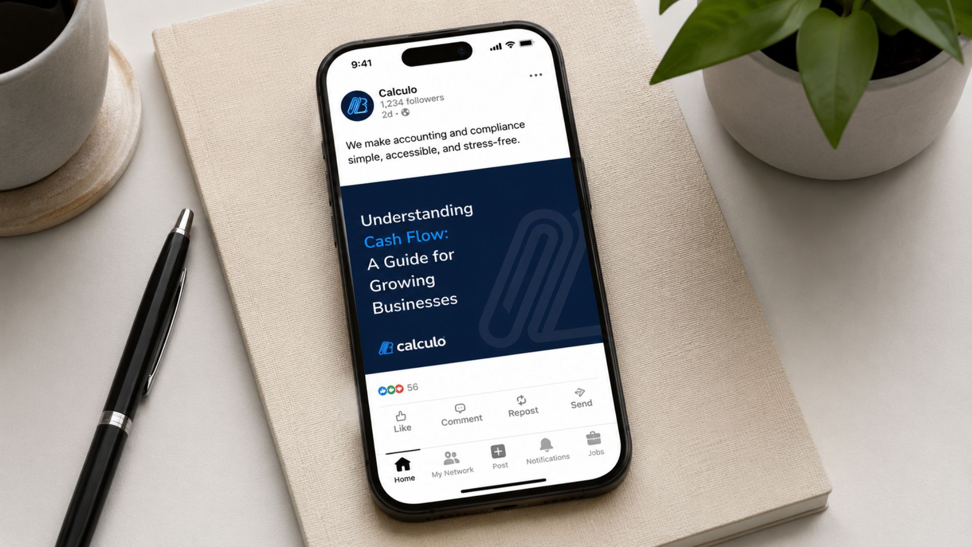 Calculo social media post on a phone