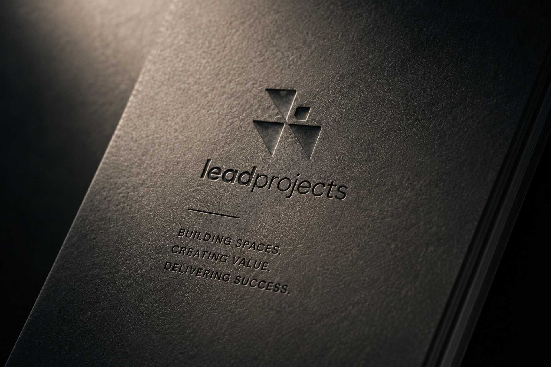 The Lead Projects logo blind-debossed into a dark textured cover